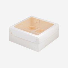 Коробка на 4 капкейка с окном белая 16х16х10 см 040810