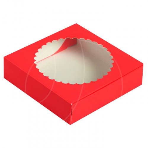 Коробка для печенья/конфет с окном красная 11,5х11,5х3 см КУ-194 