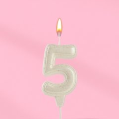 Свеча декоративная Цифра "5" Жемчужный перламутр с блёстками 10870121