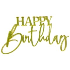 Топпер декоративный акриловый "Happy birthday" Золото 9х5 см 36452