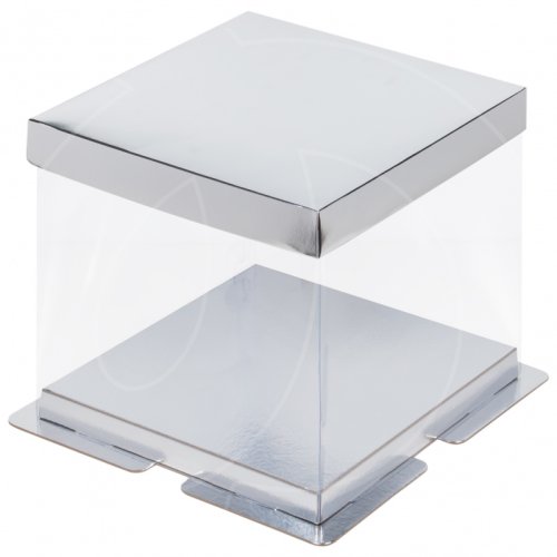 Коробка для торта серебро 23,5х23,5х22 см 022001
