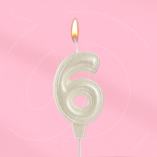 Свеча декоративная Цифра "6" Жемчужный перламутр с блёстками 10870122
