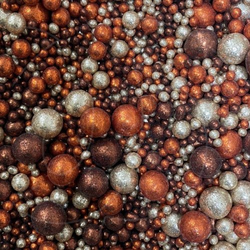 Посыпка кондитерская из дутого риса жемчуг блестящий "Медный микс" 50 г 784