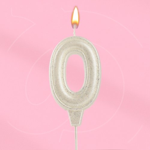 Свеча декоративная Цифра "0" Жемчужный перламутр с блёстками 10870115