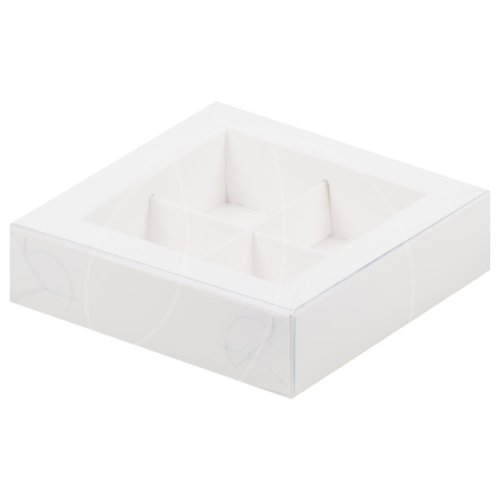 Коробка на 4 конфеты с прозрачной крышкой белая 12х12х3 см 051001; 10470209