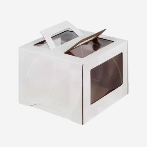 Коробка для торта с окном и ручками белая 20х20х15 см 