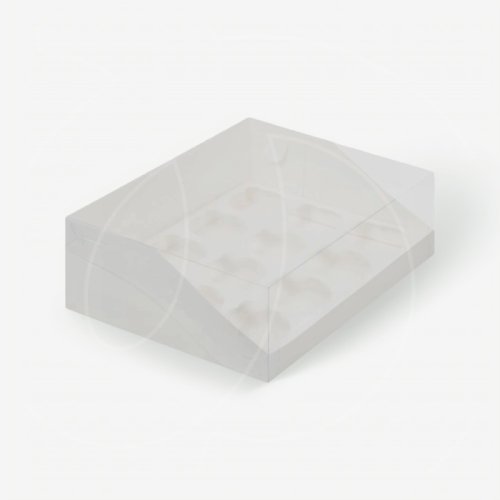 Коробка на 12 капкейков с прозрачной крышкой белая 040511 ф; 9591958