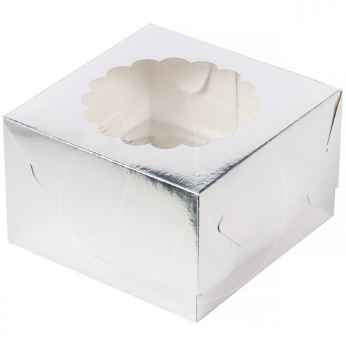 Коробка на 4 капкейка с окном серебро 040220 ф